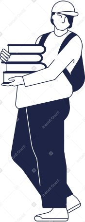 student with backpack in cap with stack of books PNG, SVG