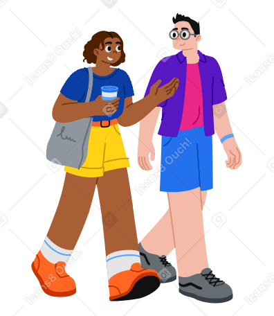 Ilustración animada de Amigos hablando en el paseo en GIF, Lottie (JSON), AE