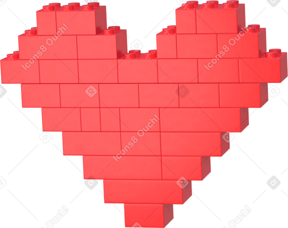 Иллюстрация 3D Лего красное сердце в PNG и SVG