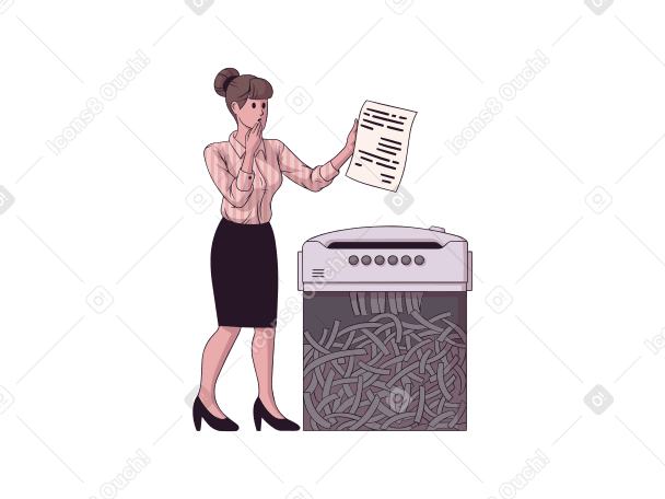 Woman deleting documents with shredder PNG, SVG