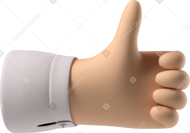 3D White skin hand showing thumbs up PNG, SVG