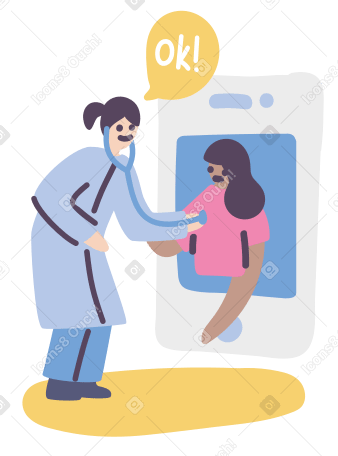 Phonendoscope를 가진 여자 의사는 온라인으로 환자에게 상담을 제공합니다 PNG, SVG