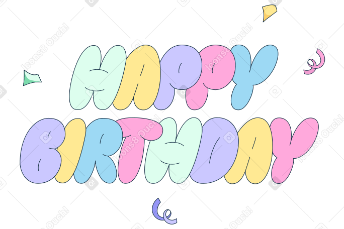 Letras de feliz aniversário com confete PNG, SVG