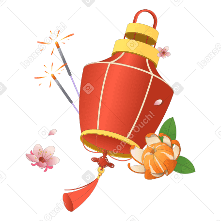 Chinese New Year lantern and sparklers PNG, SVG