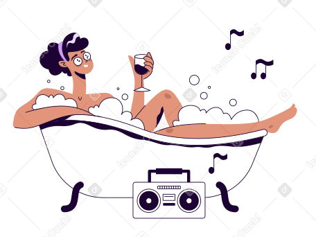 Girl relaxing in the bath and listening to music Illustration in PNG, SVG