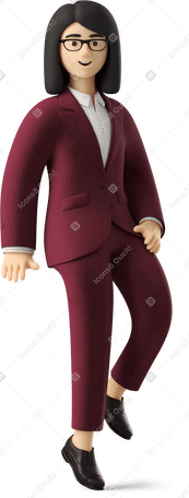 3D side view of sitting businesswoman in red suit Illustration in PNG, SVG