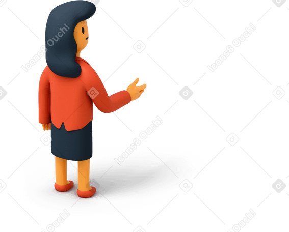 3D Back view of business woman holding out her hand PNG, SVG