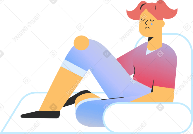 crying girl on the couch Illustration in PNG, SVG