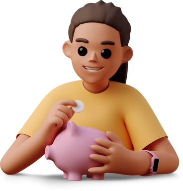 girl with piggy-bank and coin PNG, SVG
