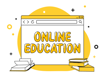 Online education lettering in thе browser with books PNG, SVG
