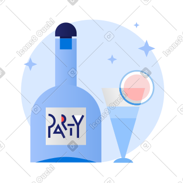 带派对鸡尾酒的瓶子和玻璃杯 PNG, SVG