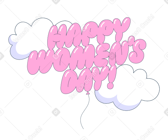 Надпись "счастливый женский день" на воздушном шаре в облаках в PNG, SVG