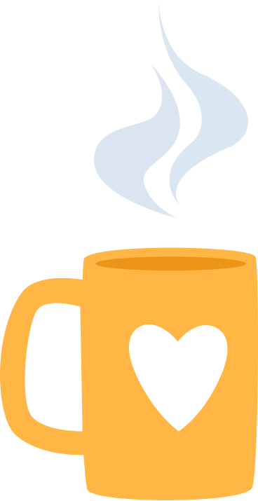 yellow mug with heart and steam PNG, SVG