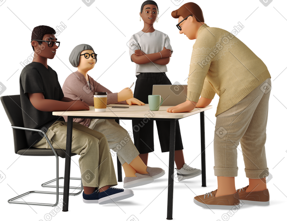 3D four people at work PNG, SVG