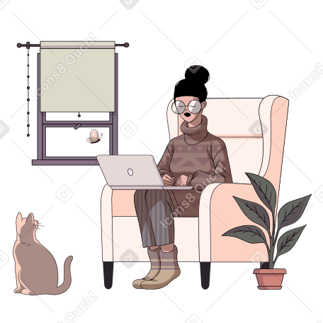 Woman staying home working remotely PNG, SVG