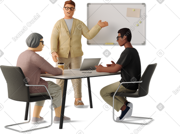 Three employees working at a table PNG, SVG