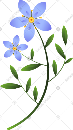 有叶子的树枝上的两朵蓝色小花 PNG, SVG