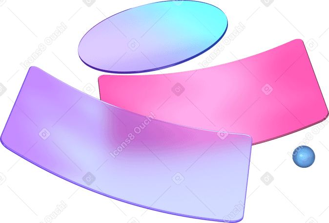3D cards with rounded corners, glass sphere and glass ellipse PNG, SVG