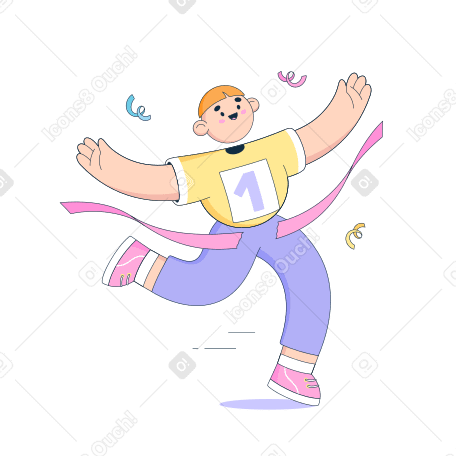 Ilustración animada de Hombre cruza con éxito la línea de meta en GIF, Lottie (JSON), AE