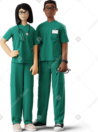 3D young doctors standing together Illustration in PNG, SVG
