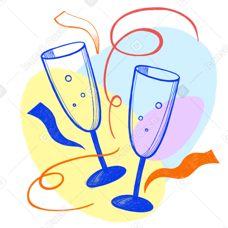 Duas taças de champanhe cercadas por confetes de férias PNG, SVG