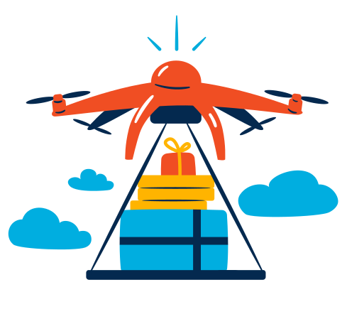 Drone delivering parcels contactlessly Illustration in PNG, SVG