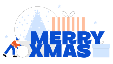 Text Merry xmas with gift boxes and snow globe PNG, SVG