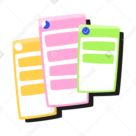 To do, In progress, and Done columns of the kanban board animated illustration in GIF, Lottie (JSON), AE