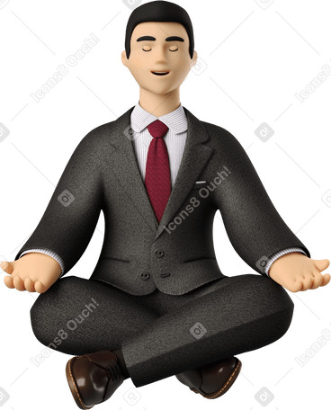 3D businessman in black suit meditating Illustration in PNG, SVG