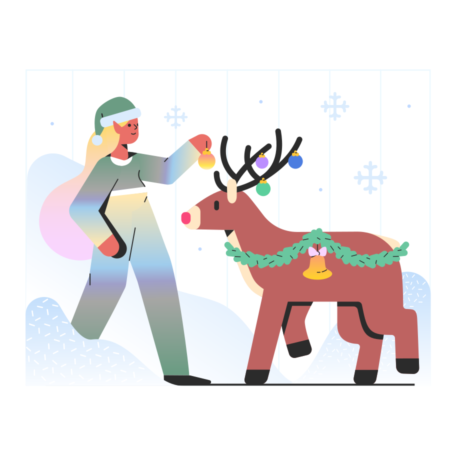 Elf dresses up the Сhristmas deer Illustration in PNG, SVG