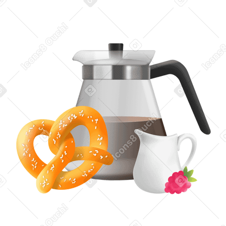 Coffee pot and pretzel PNG, SVG