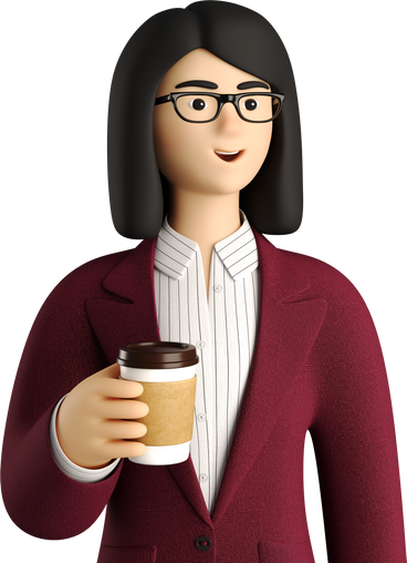 businesswoman in red suit with paper coffee cup PNG, SVG