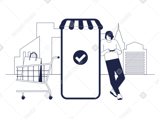 Homme faisant des achats dans une boutique en ligne, le sac à provisions est dans son chariot de supermarché PNG, SVG