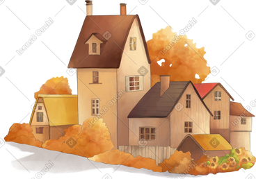 Autumn landscape with houses PNG, SVG