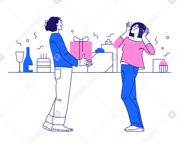 Man giving a girl a birthday present Illustration in PNG, SVG