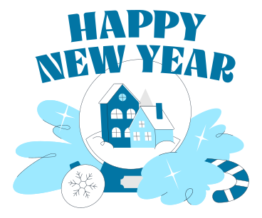 Happy New Year text with snow globe PNG, SVG