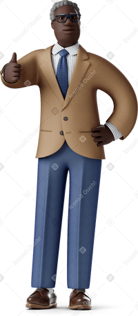 3D old businessman giving thumbs up and looking aside PNG, SVG