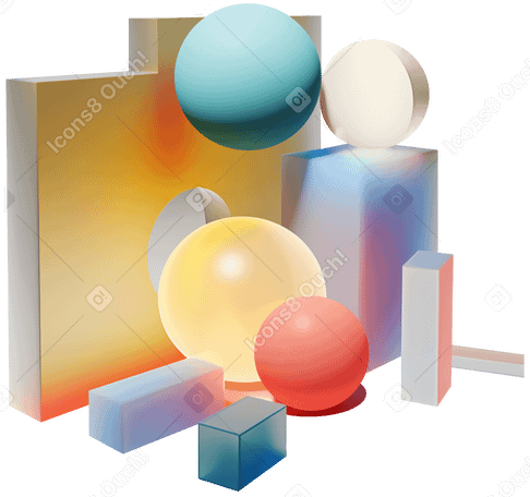 3D abstract composition with colorful plastic objects PNG, SVG