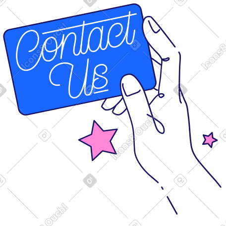Lettering Contact Us with card in hand text PNG, SVG