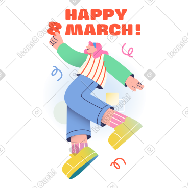 Lettering Happy 8 March with girl text PNG, SVG