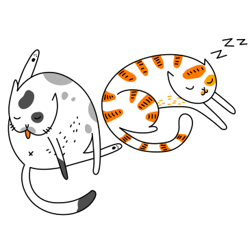 Cat cleaning itself next to sleeping cat animated illustration in GIF, Lottie (JSON), AE