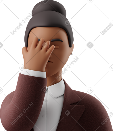 3D close up of black businesswoman in brown suit facepalming PNG, SVG