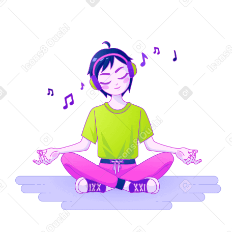 Мальчик слушает музыку в наушниках в PNG, SVG