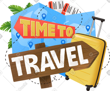 Lettering time to travel with map and suitcase text PNG, SVG