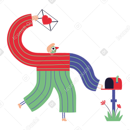 Illustration Homme mettant une lettre d'amour dans la boîte aux lettres aux formats PNG, SVG