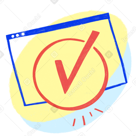 Checkmark on the background of the browser window as a sign made Illustration in PNG, SVG