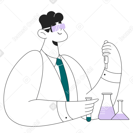 Lo scienziato con gli occhiali sta lavorando a un vaccino PNG, SVG