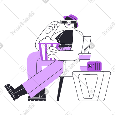 女人用爆米花看电影 PNG, SVG