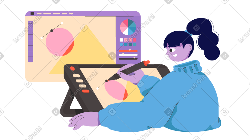 Designer drawing on graphics tablet animated illustration in GIF ...