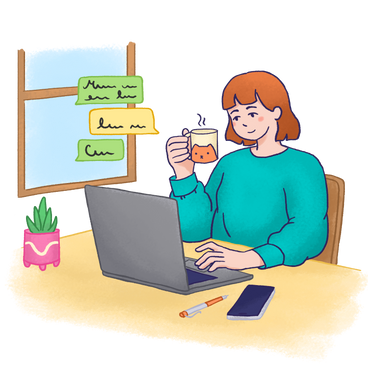 Young woman working on a laptop PNG, SVG